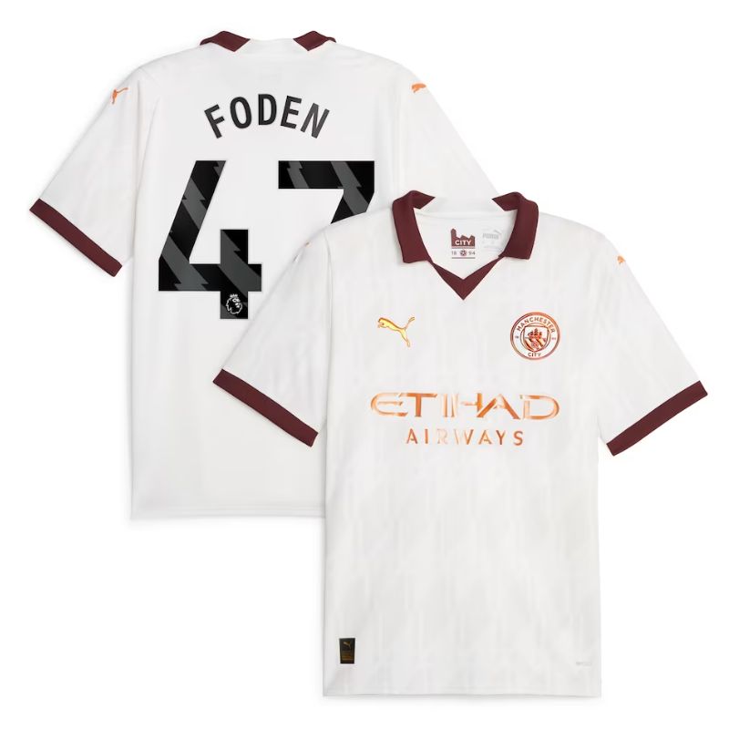 Manchester City Away Shirt 2023-24 with Foden 47 printing Jersey - White