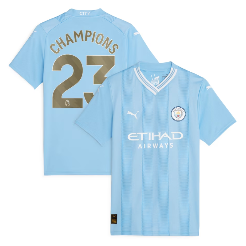 Manchester City Home Shirt 2023-24 - Jersey Champions 23 printing - Blue