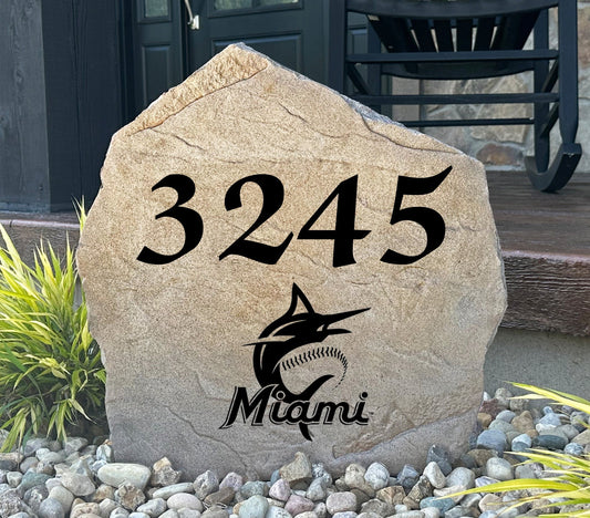 Miami Marlins Design-A-Stone Landscape Art Address Stone