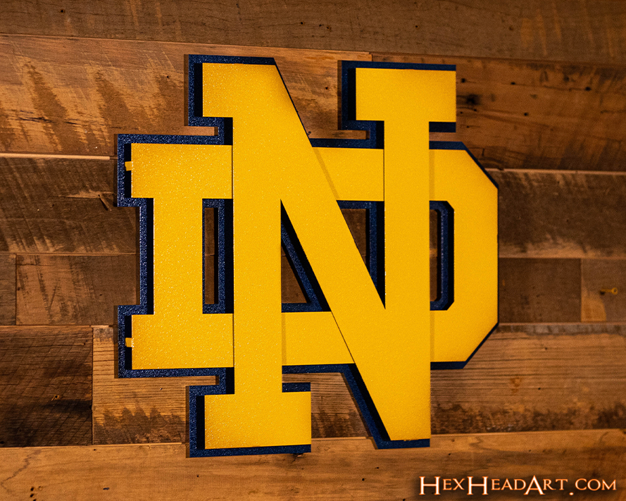 Notre Dame Fighting Irish Interlocking GOLD "ND" 3D Vintage Metal Wall Art