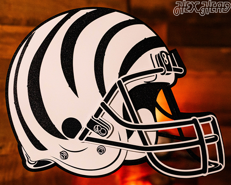 BLITZ Collection - 8 Layer Black & White Cincinnati Bengals Helmet 3D Vintage Metal Wall Art