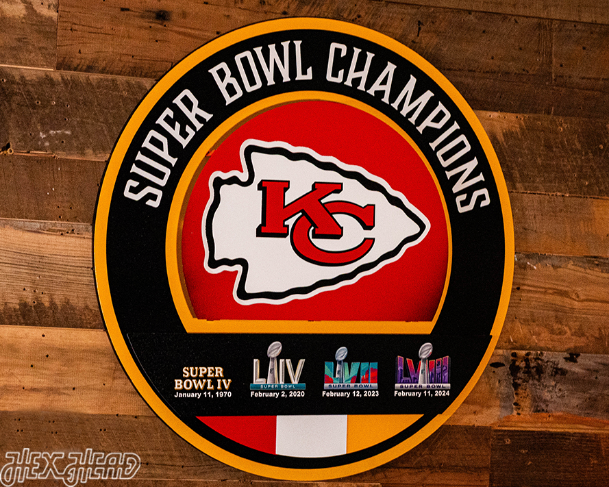 Kansas City Chiefs  DYNASTY- SUPER BOWL Wins w/ Replaceable Icon Plate  3D Vintage Metal Wall Art