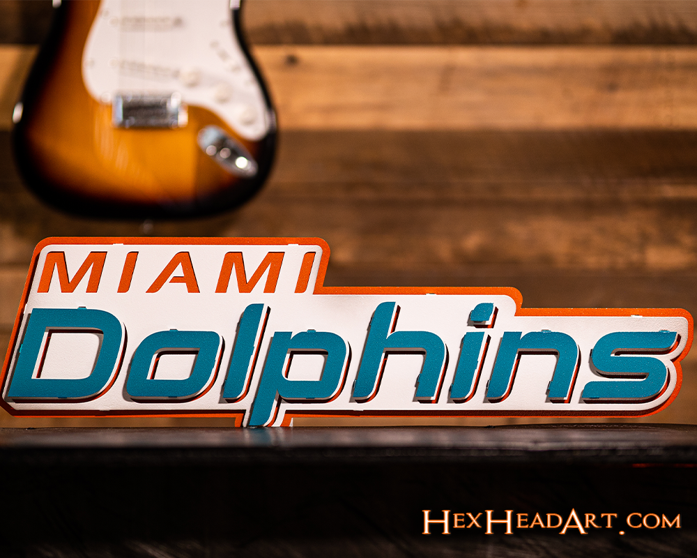 Miami Dolphins Wordmark 3D Vintage Metal Wall Art