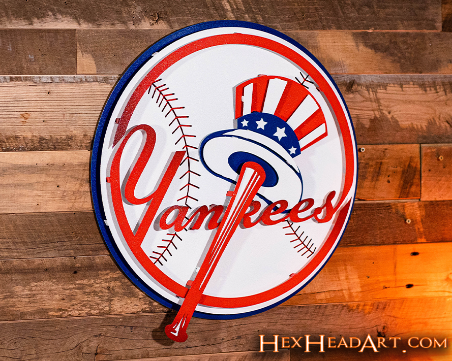 New York Yankees "BAT AND HAT" 3D Vintage Metal Wall Art