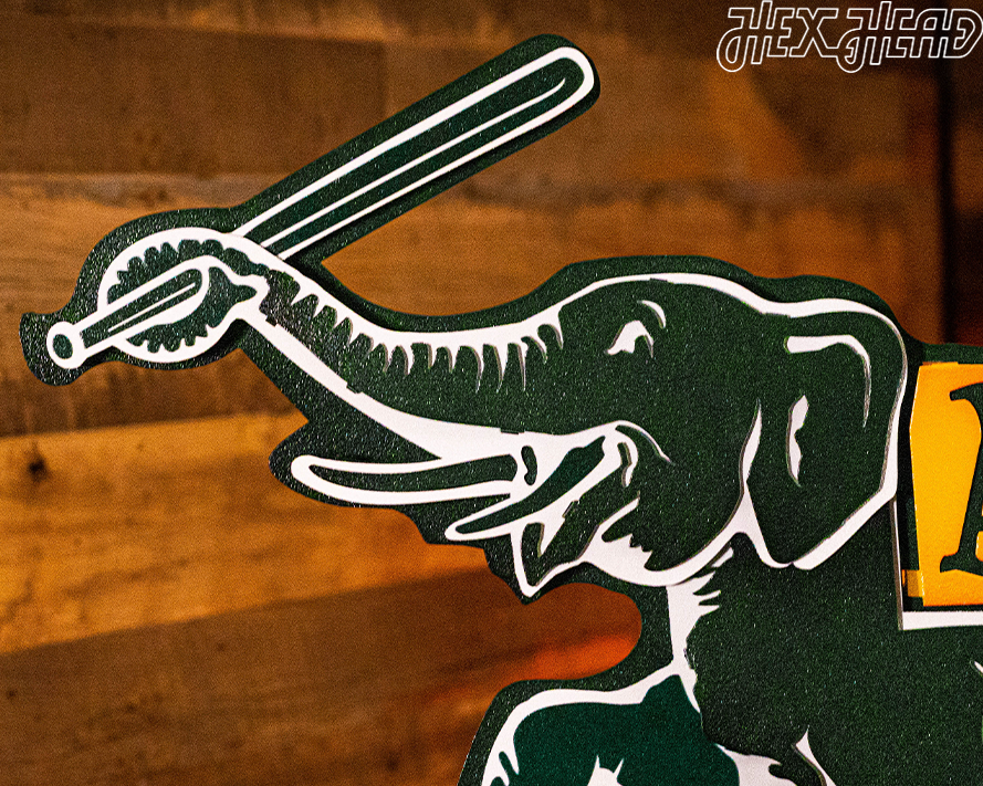 Oakland A's Green Elephant "STOMPER" 3D Vintage Metal Wall Art