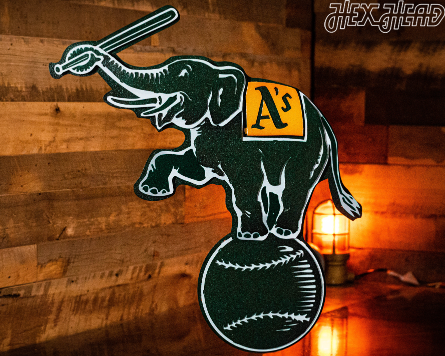 Oakland A's Green Elephant "STOMPER" 3D Vintage Metal Wall Art