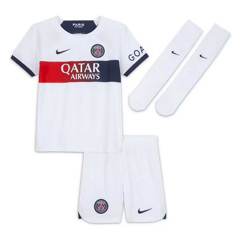 Paris Saint-Germain Away Kit 2023-24 - Little Kids with Player Lee Kang In 19 printing Jersey - White