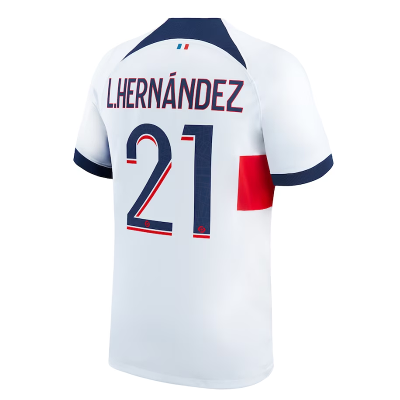 Paris Saint-Germain Away Shirt 2023-24 with Player Hernández 21 printing Jersey - White