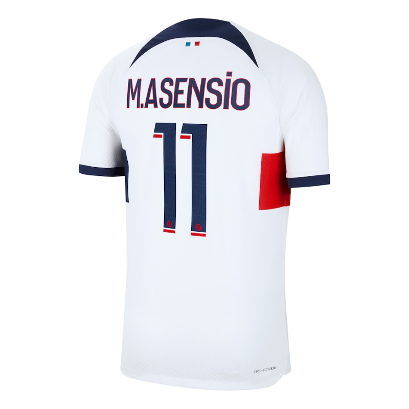 Paris Saint-Germain Away Shirt 2023-24 with Player M.Asensio 11 printing Jersey - White