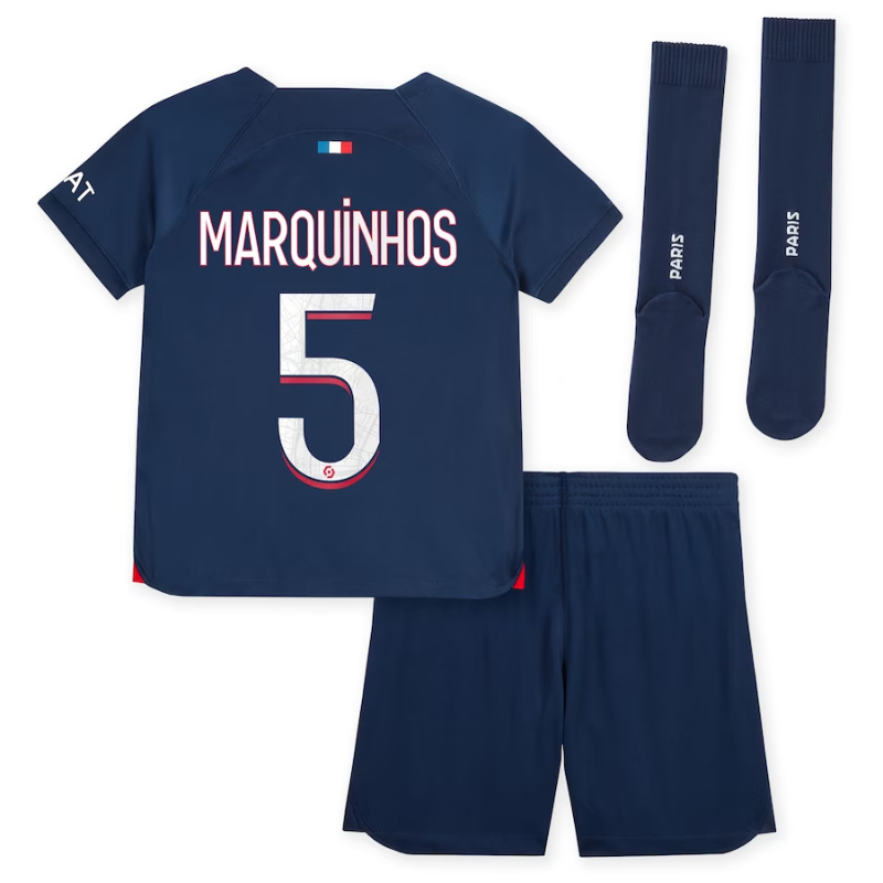 Paris Saint-Germain Home Kit 2023-24 - Little Kids with Marquinhos 5 printing Jersey - Blue