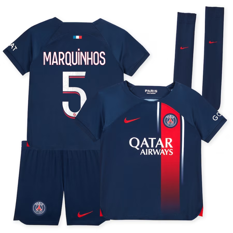 Paris Saint-Germain Home Kit 2023-24 - Little Kids with Marquinhos 5 printing Jersey - Blue