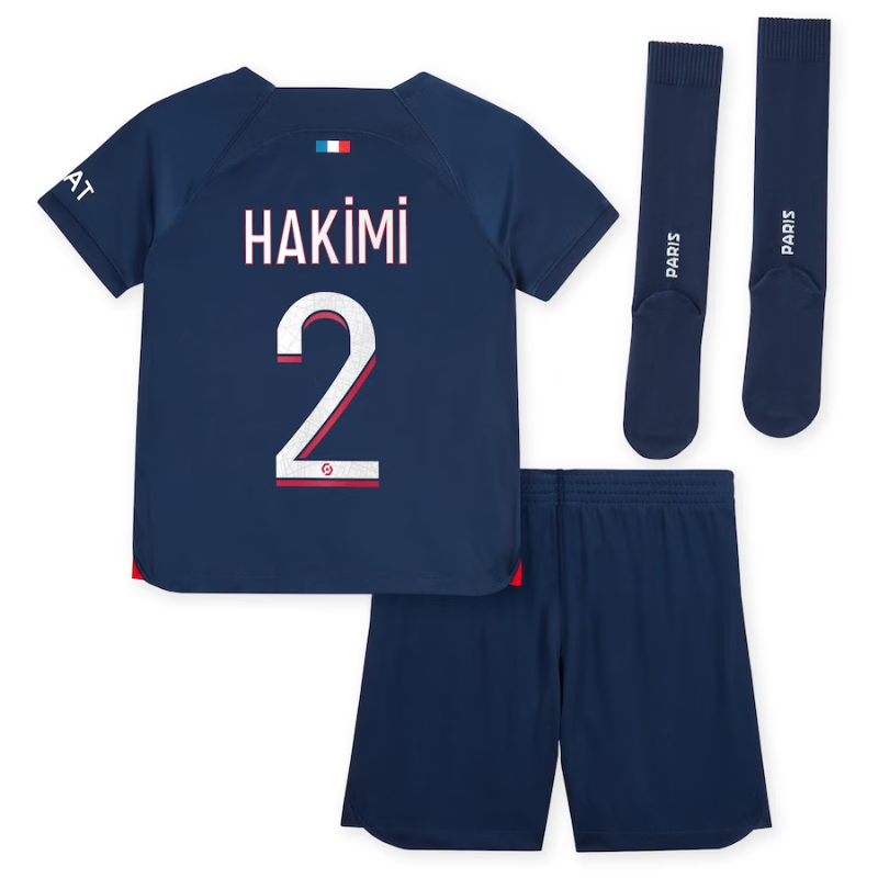 Paris Saint-Germain Team Home Kit 2023-24 - Little Kids with Hakimi 2 printing Jersey - Blue