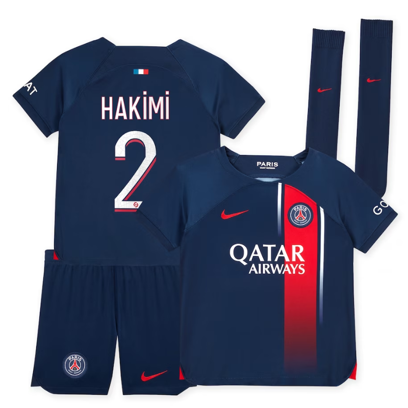 Paris Saint-Germain Team Home Kit 2023-24 - Little Kids with Hakimi 2 printing Jersey - Blue