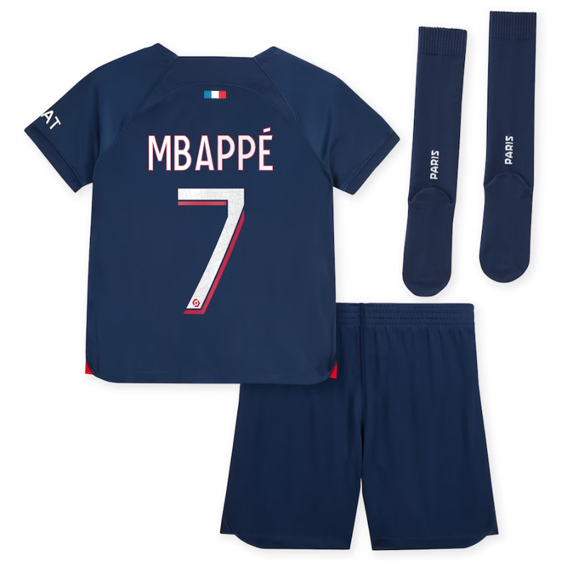 Paris Saint-Germain Team Home Kit 2023-24 - Little Kids with Mbappé 7 printing Jersey - Blue