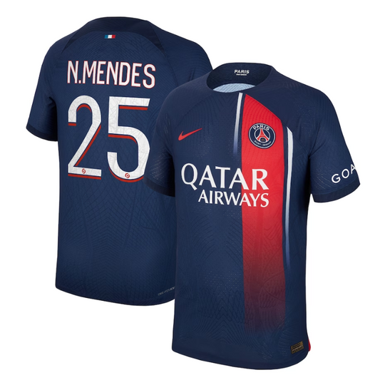 Paris Saint-Germain Team Home Shirt 2023-24 with Jersey N.Mendes 25 printing - Blue