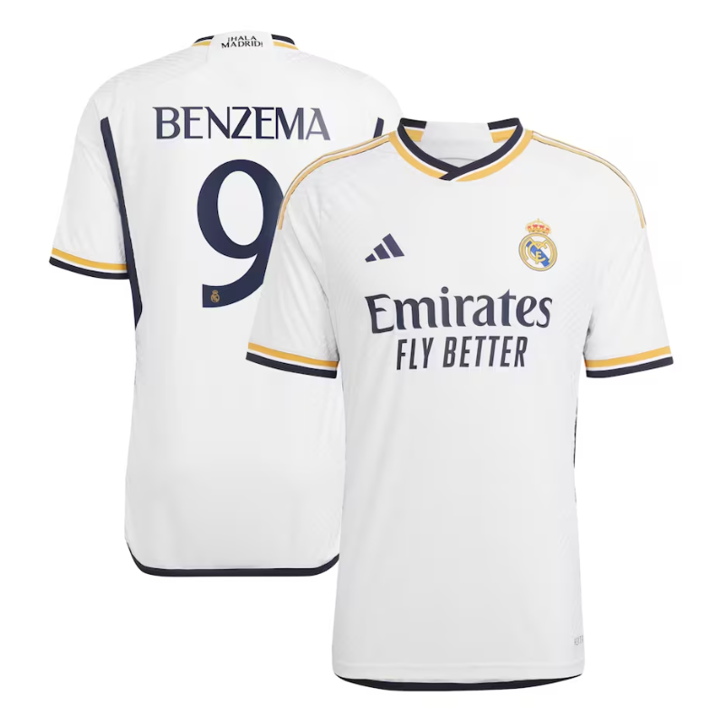 Real Madrid Home Shirt 2023-24 with Benzema 9 printing Player Jersey - White