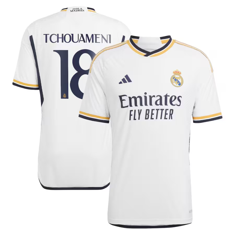 Real Madrid Home Shirt 2023-24 with Tchouaméni 18 printing Player Jersey - White