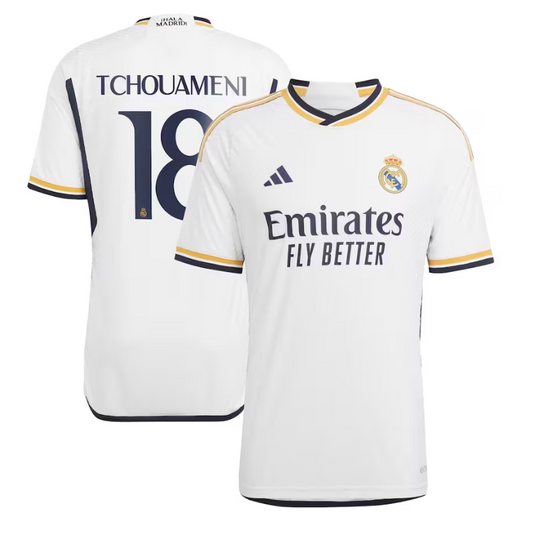 Real Madrid Home Shirt 2023-24 with Tchouaméni 18 printing Player Jersey - White