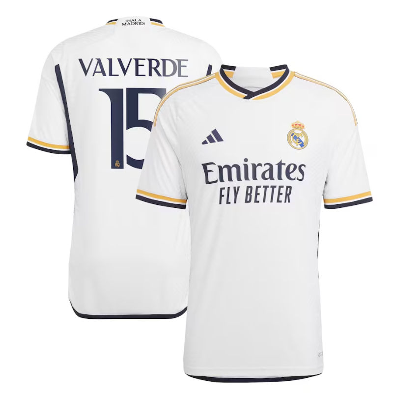 Real Madrid Home Adidas 2023-24 with Valverde 15 printing Player Jersey- White