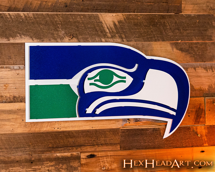 Seattle Seahawks 1976 Throwback Mascot 3D Vintage Metal Wall Art