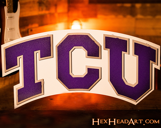 CLOSE OUT- Texas Christian Horned Frogs "TCU" 3D Vintage Metal Wall Art