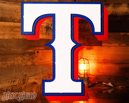 Texas Rangers 3 Layer "T" 3D Metal Wall Art