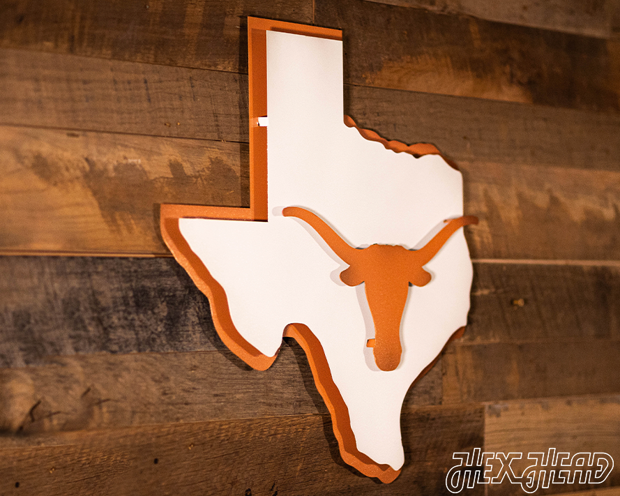 Texas Longhorns "Longhorn on State" 3D Vintage Metal Wall Art