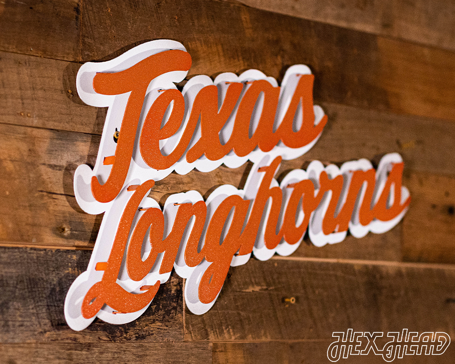 Texas Longhorns Script 3D Vintage Metal Wall Art