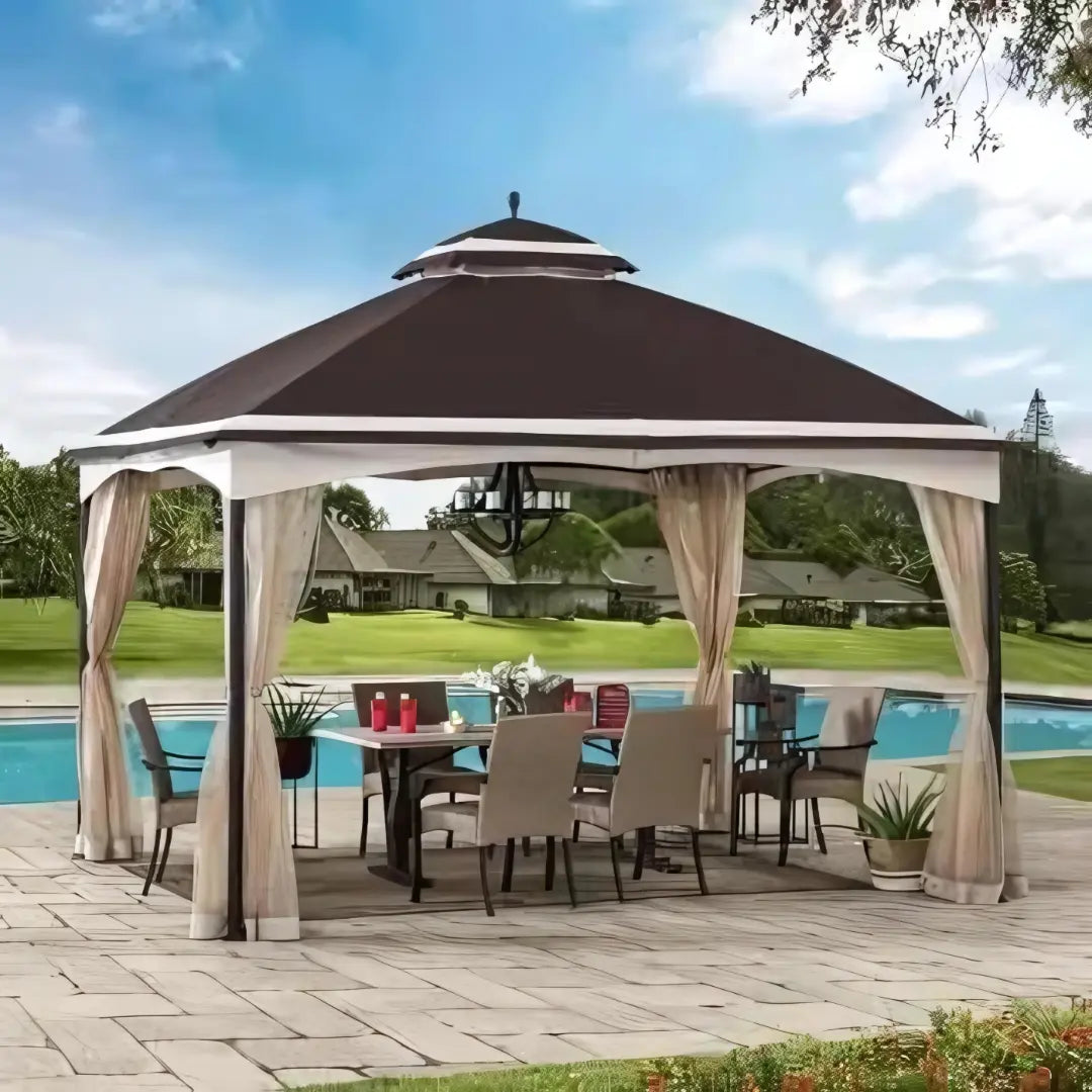 10.5x13 ft. Brown and Tan 2-tier Steel Gazebo