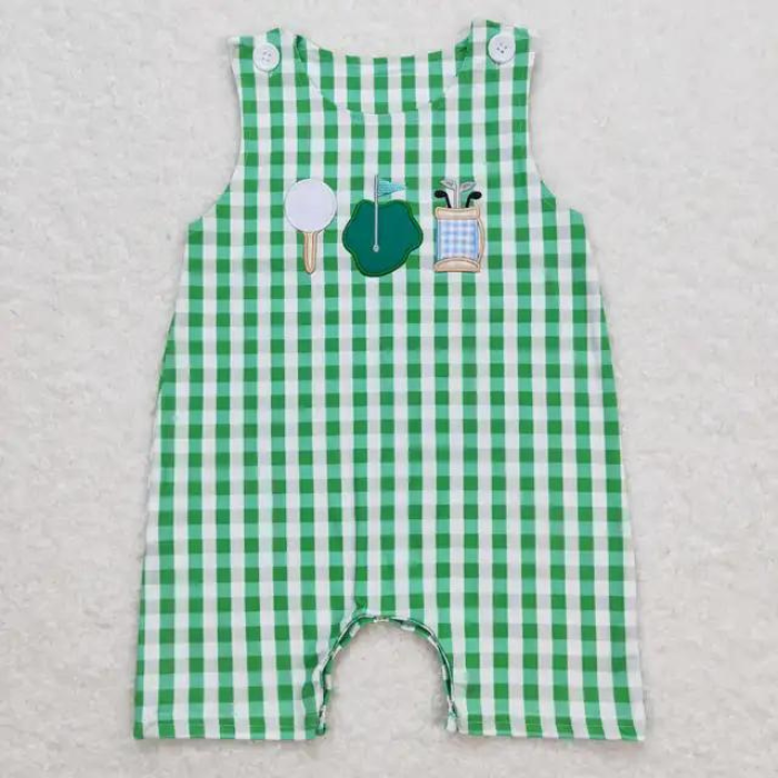 Embroidered Golf Green Sleeveless Jumpsuits For Boutique Baby Clothes