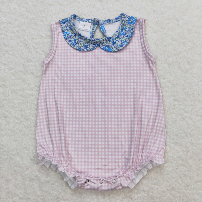 Summer Boutique Baby Girls Clothes - Pink Floral & White Plaid Rompers