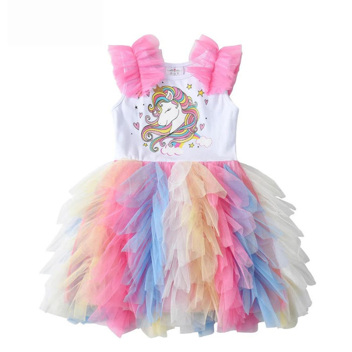 Unicorn Magic! Girls Colorful Mesh Layered Tutu Dresses - Sleeveless Summer Fun