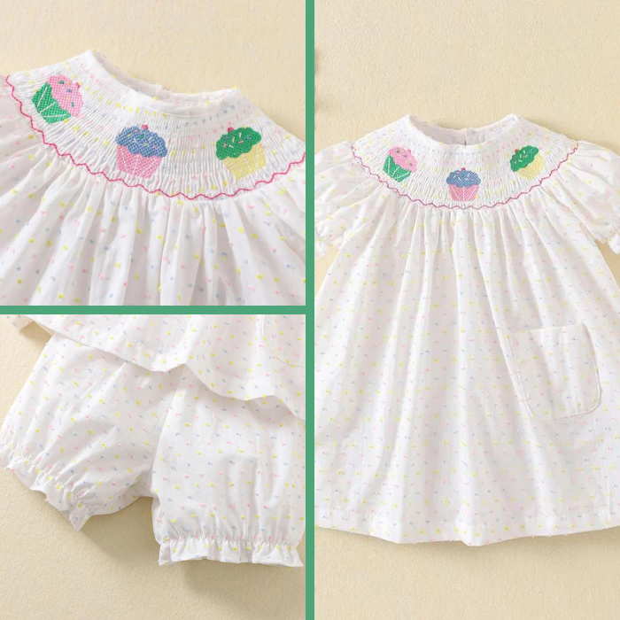 Adorable Baby Girls Smocked Dress Sets - Clibeso Summer Outfit With Cake Hand Smocking