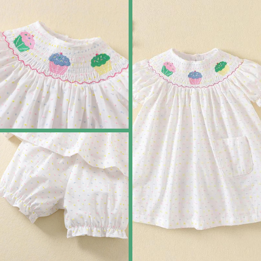 Adorable Baby Girls Smocked Dress Sets - Clibeso Summer Outfit With Cake Hand Smocking