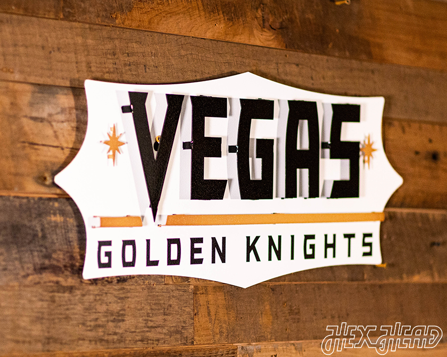 Vegas Golden Knights Wordmark 3D Vintage Metal Wall Art