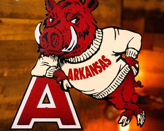 Arkansas Razorback VAULT "Hog Leaning on A"  3D Vintage Metal Wall Art