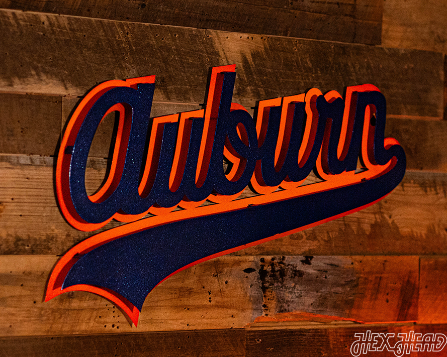 Auburn Tigers Cursive Script VAULT 3D Metal Wall Art 26" x 14"