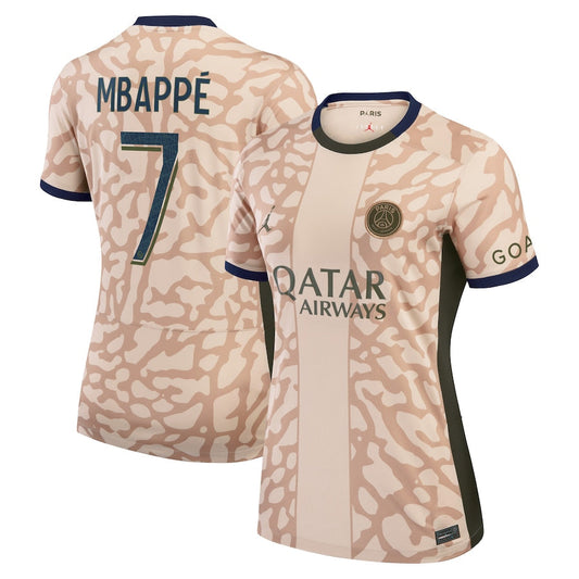 Kylian Mbappe Paris Saint-Germain Jordan Brand Women's 2023/24 Fourth Stadium  Player Jersey – Tan