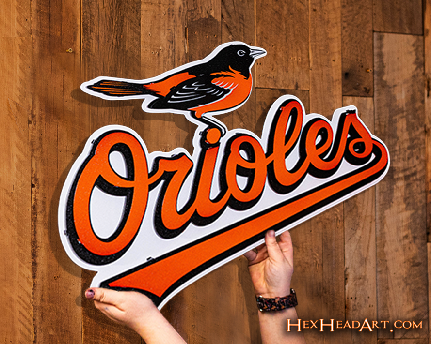 Baltimore Orioles Script with Bird 3D Metal Wall Art