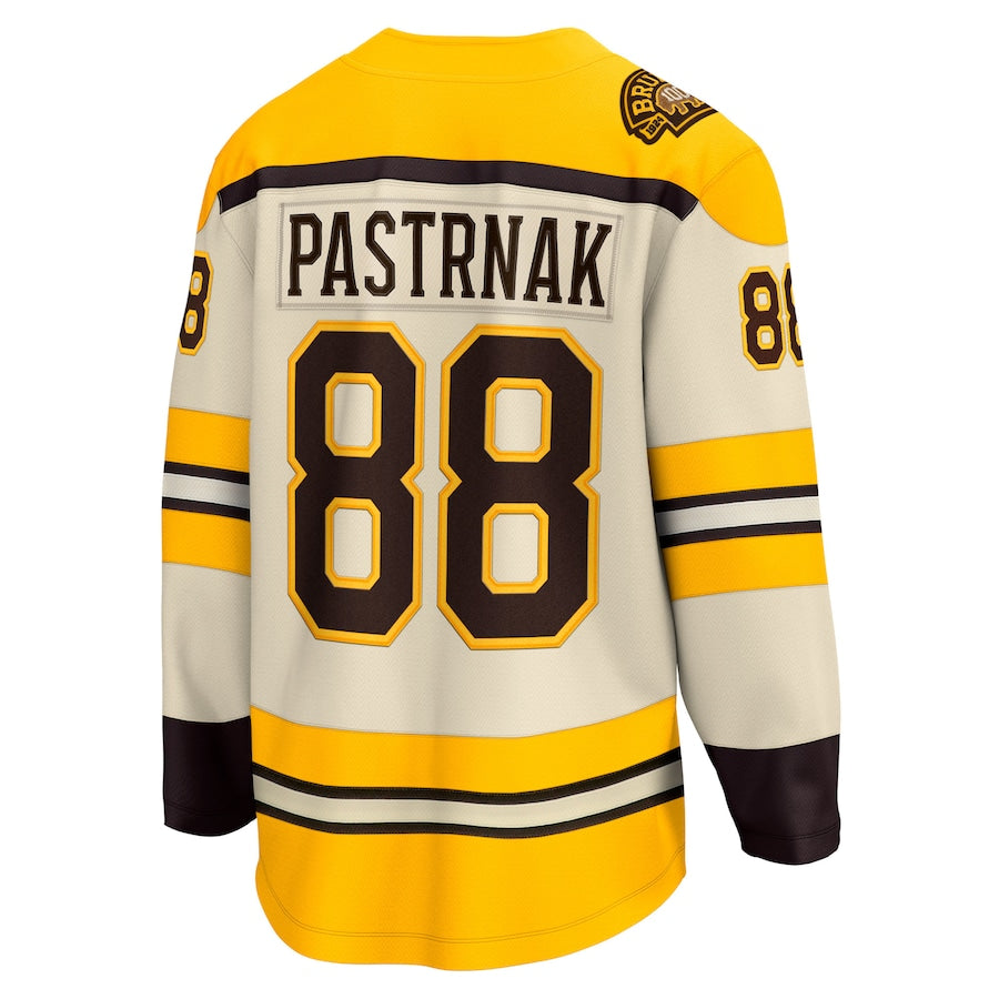 Boston Bruins Fanatics 100th Anniversary Alternate Breakaway Jersey - Cream - David Pastrnak - Yellow