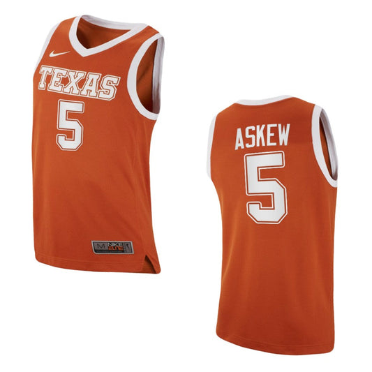 Texas Longhorns Devin Askew College Basketball 2021 Top Transfers Jersey Orange