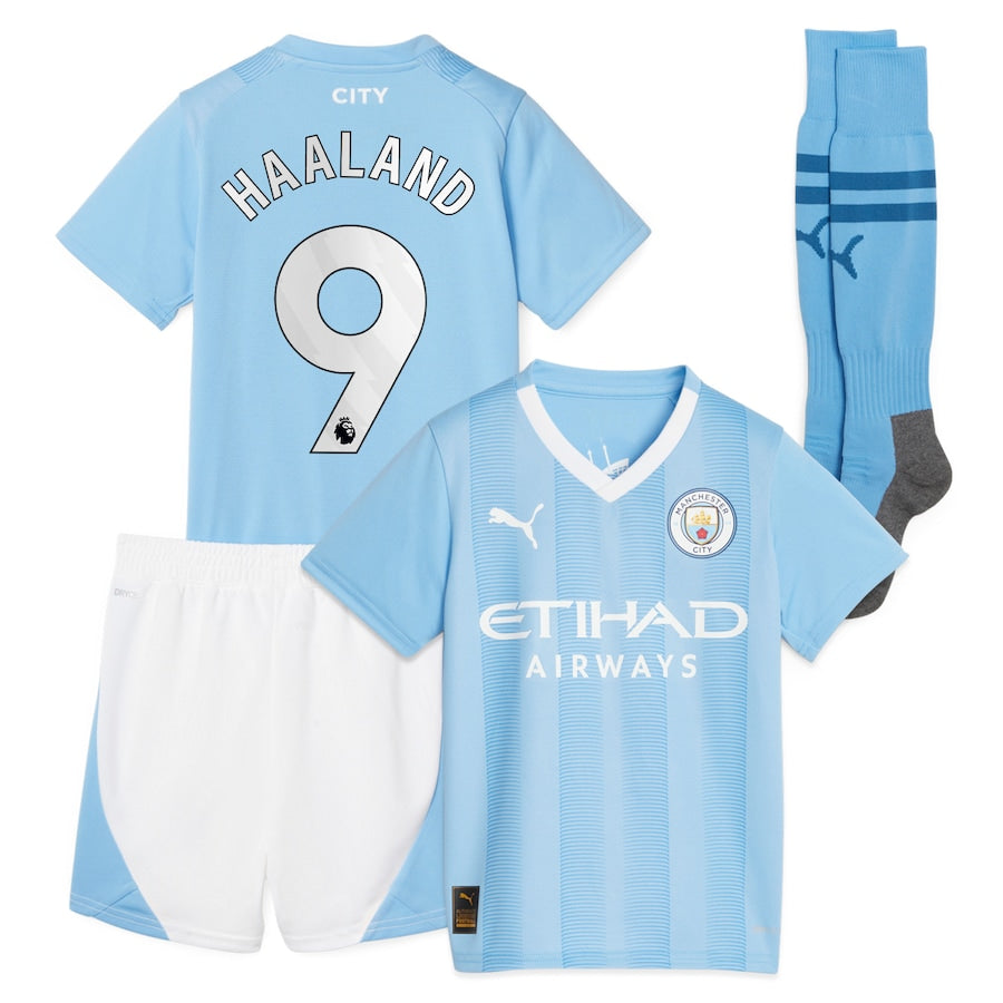 Manchester City Puma Home Minikit 2023-24 with Haaland 9 printing