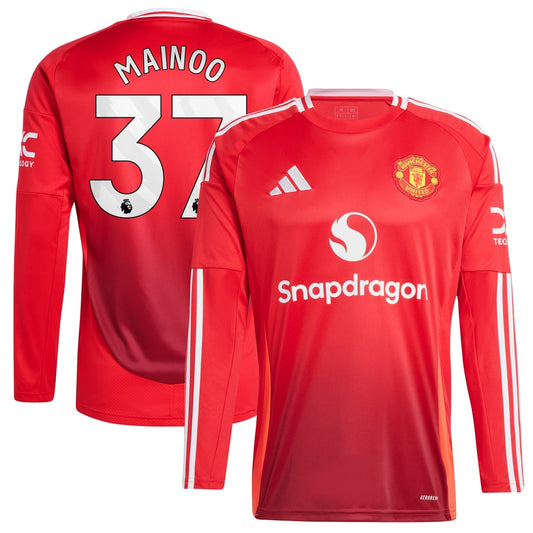 Manchester United adidas Home Shirt 2024-25 - Long Sleeve with Mainoo 37 printing - Red