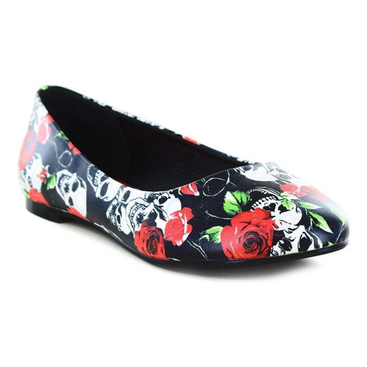 Banned Retro Skull Rose Flats