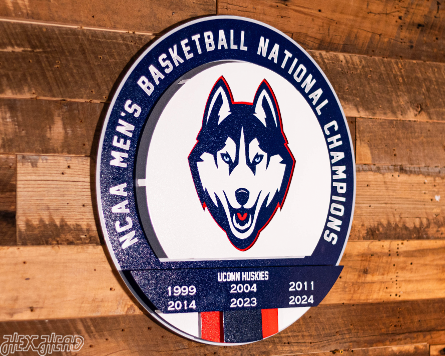 Connecticut UCONN Huskies DYNASTY- Men's Basketball Championships w/ Replaceable Icon Plate  3D Vintage Metal Wall Art