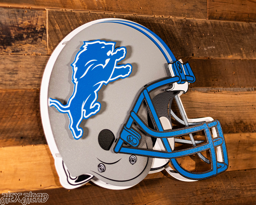 BLITZ Collection - 8 Layer Detroit Lions Helmet 3D Vintage Metal Wall Art