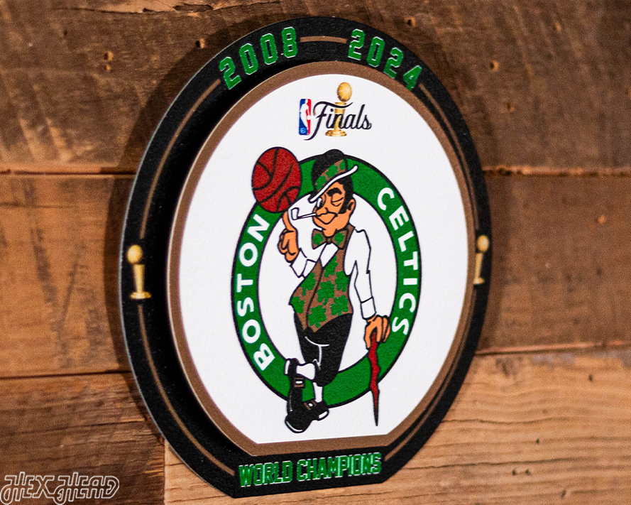 Boston Celtics "2008-2024" NBA World Champions "Double Play" On the Shelf or on the Wall Art