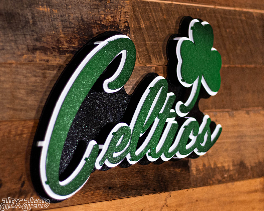 Boston Celtics Script 3D Vintage Metal Wall Art