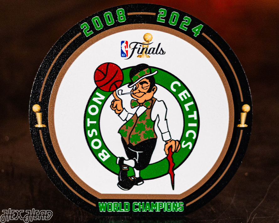 Boston Celtics "2008-2024" NBA World Champions "Double Play" On the Shelf or on the Wall Art