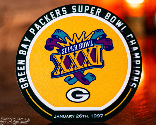 Green Bay Packers "XXXI" Super Bowl Double Play On the Shelf or on the Wall Art